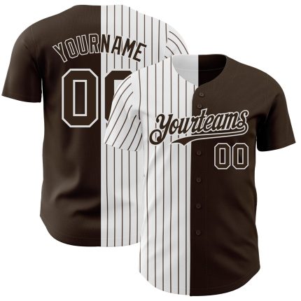 Personalized Brown White Pinstripe Baseball Jersey for Men and Women Personalized Brown White-Brown Pinstripe Split Fashion