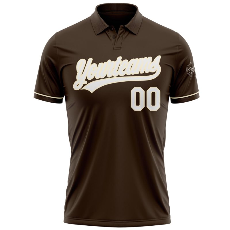 Personalized Performance Vapor Golf Polo Shirt - Brown White-Cream Personalized Brown White-Cream Performance Vapor Golf