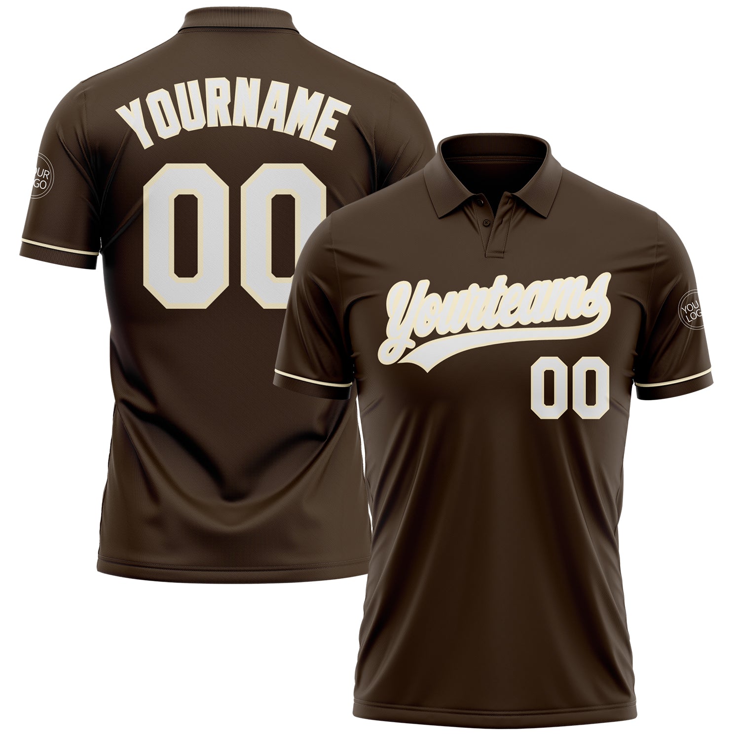 Custom Team Name Number Vapor Golf Polo Shirt - Personalized Brown White-Cream Performance Personalized Brown White-Cream