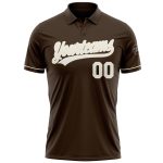 Custom Team Name Number Vapor Golf Polo Shirt - Personalized Brown White-Cream Performance Personalized Brown White-Cream