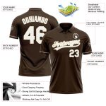 Custom Team Name Number Vapor Golf Polo Shirt - Personalized Brown White-Cream Performance Personalized Brown White-Cream