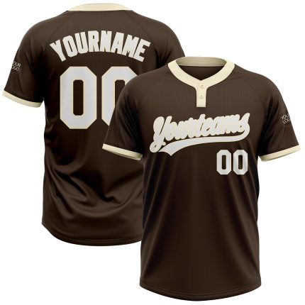 Personalized Unisex Softball Jersey - Brown White-Cream Two-Button Design Personalized Brown White-Cream Two-Button Unisex