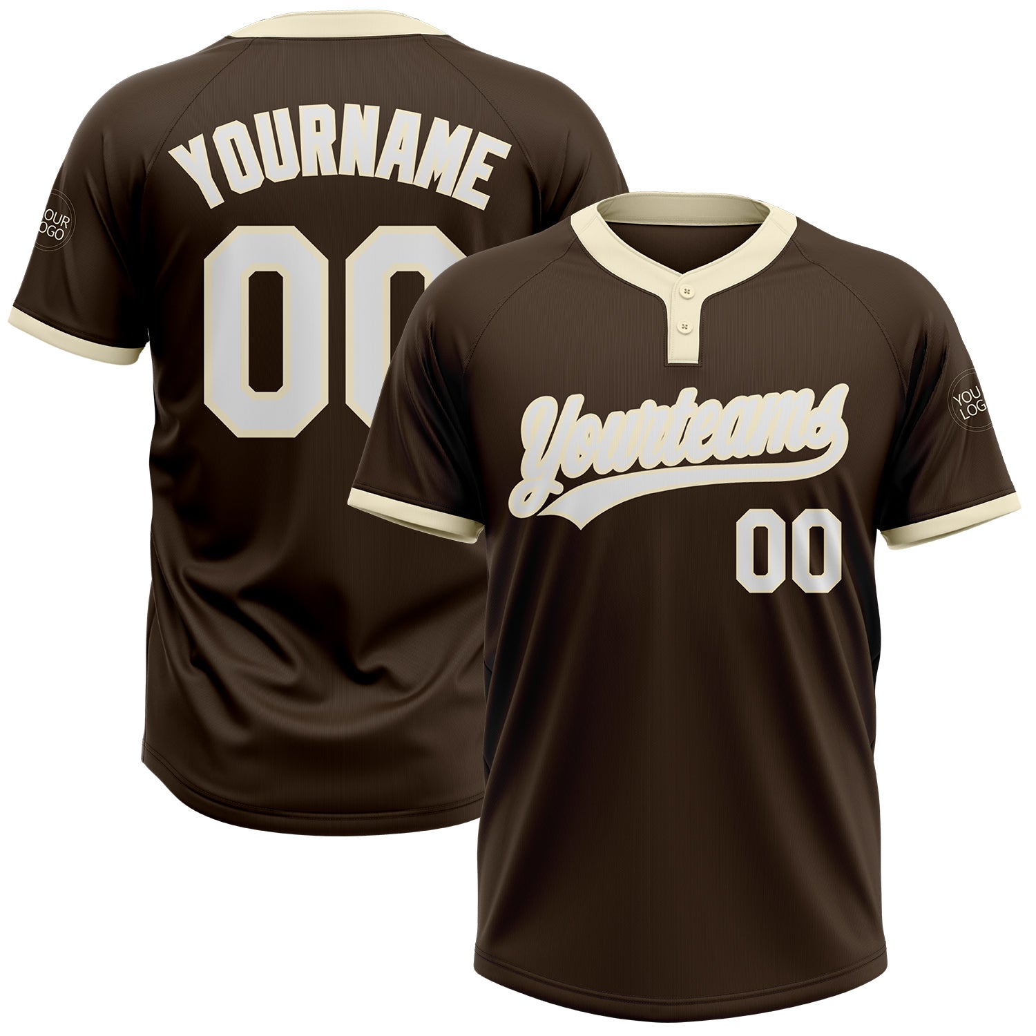 Custom Name Number Unisex Softball Jersey Personalized Brown White-Cream Two-Button Design Personalized Brown White-Cream