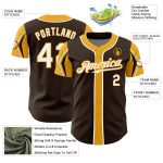 Personalized Brown White Gold Baseball Jersey in 3 Colors with Arm Shapes Personalized Brown White-Gold 3 Colors Arm Shapes