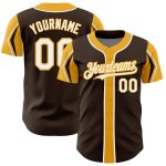Personalized Brown White Gold Baseball Jersey in 3 Colors with Arm Shapes Personalized Brown White-Gold 3 Colors Arm Shapes