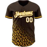 Personalized Leopard Print Baseball Jersey with Custom Name and Number - Brown White-Gold 3D Pattern Design Fashion Authentic