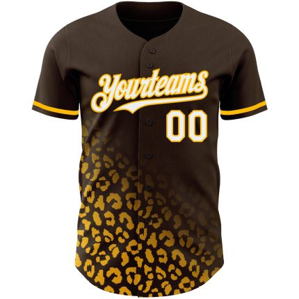 Personalized Leopard Print Baseball Jersey with Custom Name and Number - Brown White-Gold 3D Pattern Design Fashion Authentic