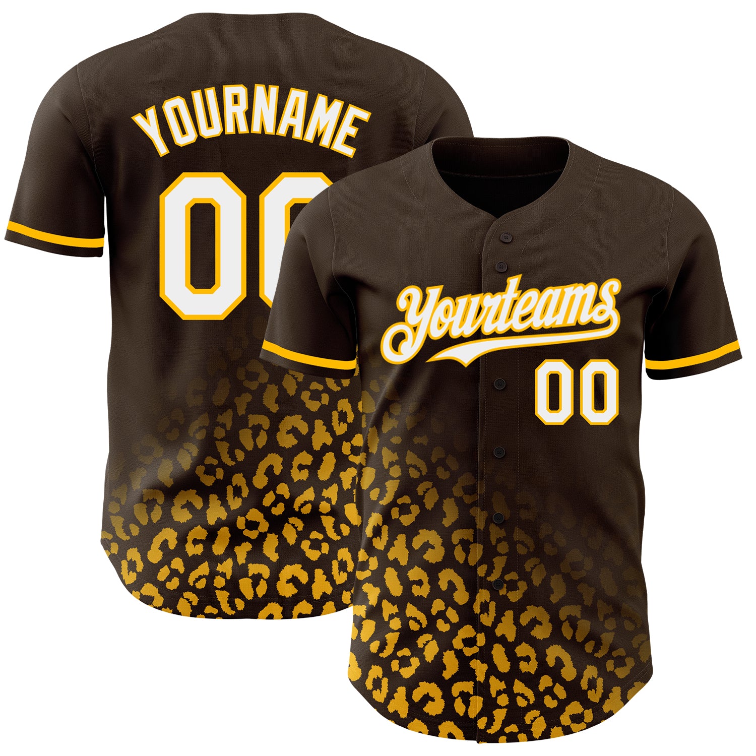 Personalized Leopard Print Baseball Jersey with Custom Name and Number - Brown White-Gold 3D Pattern Design Fashion Authentic