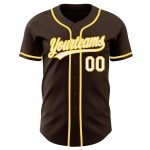 Authentic Personalized Brown and White Gold Baseball Jersey | Custom Design Personalized Brown White-Gold Authentic Baseball