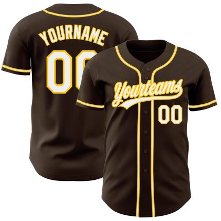 Authentic Personalized Brown and White Gold Baseball Jersey | Custom Design Personalized Brown White-Gold Authentic Baseball