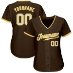 Custom Name and Number Personalized Authentic Baseball Jersey - Brown and White Gold Design Personalized Brown White-Gold