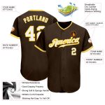 Custom Name and Number Personalized Authentic Baseball Jersey - Brown and White Gold Design Personalized Brown White-Gold