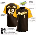 Custom Name and Number Baseball Jersey in Brown White-Gold - Authentic Raglan Sleeves Design Personalized Brown White-Gold