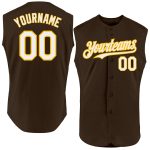 Custom Name Number Sleeveless Baseball Jersey - Personalized Brown White Gold Authentic Team Jersey Personalized Brown White-Gold