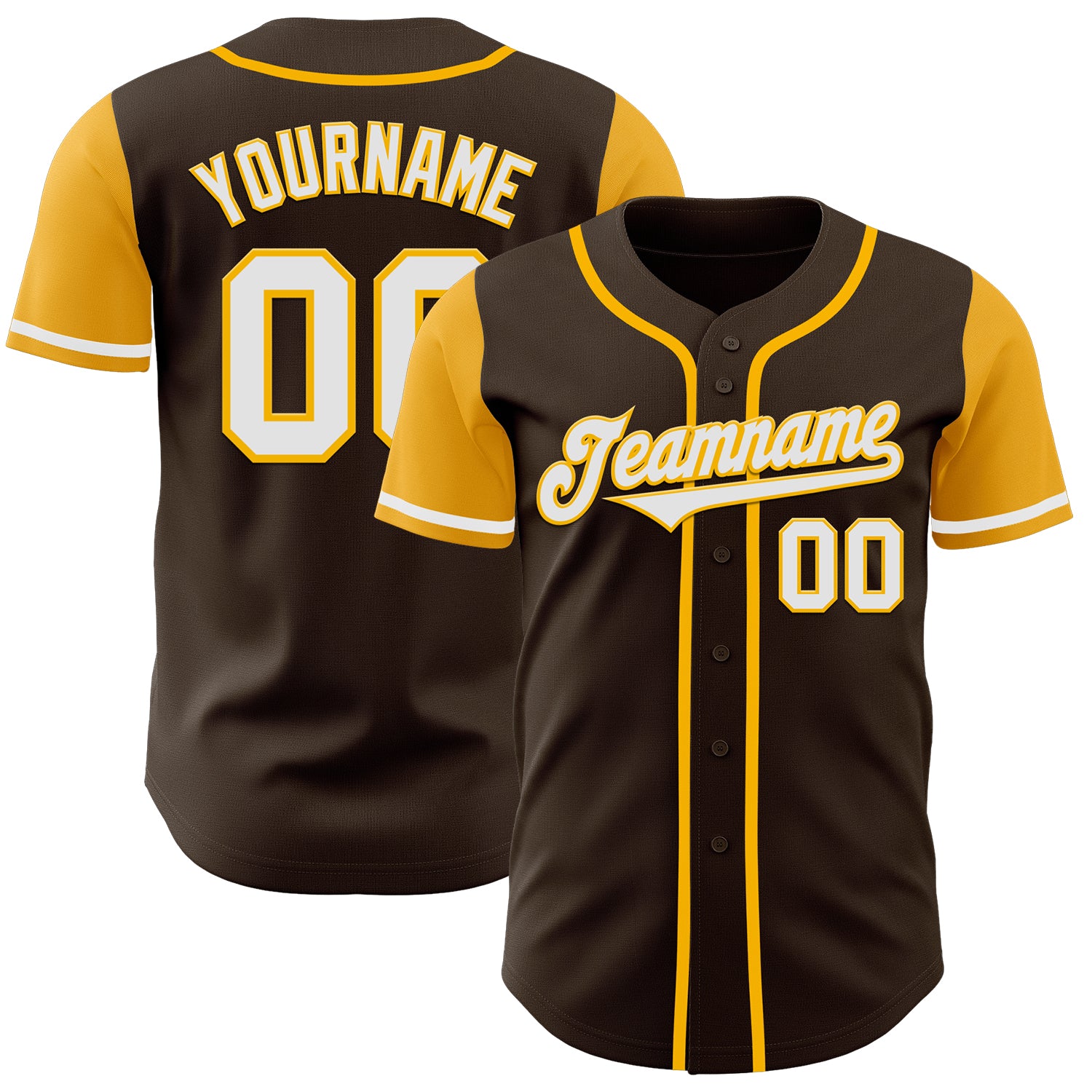 Custom Name Number Two Tone Baseball Jersey - Personalized Brown White-Gold Authentic Team Jersey Personalized Brown White-Gold