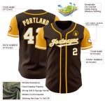 Custom Name Number Two Tone Baseball Jersey - Personalized Brown White-Gold Authentic Team Jersey Personalized Brown White-Gold