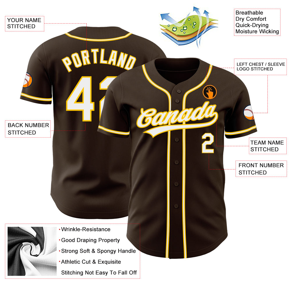Personalized Brown White Gold Baseball Jersey | Custom Sports Apparel Personalized Brown White-Gold Baseball Jersey 2 - Image 3