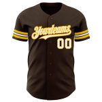 Customizable Brown and White Gold Baseball Jersey for Men, Women, or Kids Personalized Brown White-Gold Baseball Jersey 3