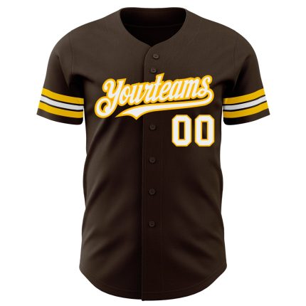 Customizable Brown and White Gold Baseball Jersey for Men, Women, or Kids Personalized Brown White-Gold Baseball Jersey 3