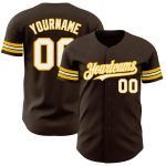Customizable Brown and White Gold Baseball Jersey for Men, Women, or Kids Personalized Brown White-Gold Baseball Jersey 3