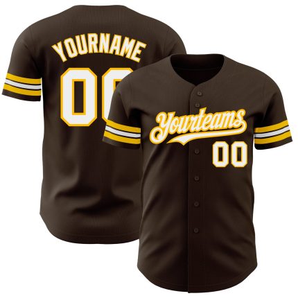 Customizable Brown and White Gold Baseball Jersey for Men, Women, or Kids Personalized Brown White-Gold Baseball Jersey 3