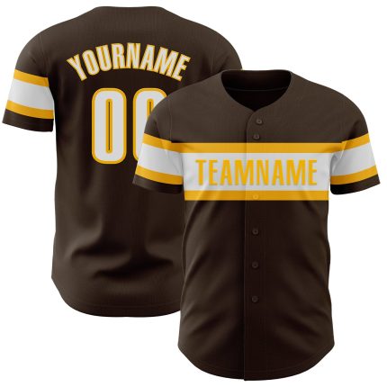 Personalized Baseball Jersey for Kids in Brown and White-Gold, Size 4 Personalized Brown White-Gold Baseball Jersey 4