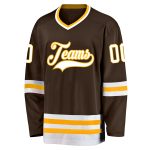 Custom Personalized Hockey Jersey with Team Name and Number - Brown White Gold Personalized Brown White-Gold Hockey Jersey