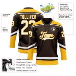 Personalized Brown and White Gold Hockey Lace Jersey - Customizable Neck Design Personalized Brown White-Gold Hockey Lace