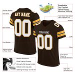 Custom Personalized Authentic Football Jersey with Name and Number - Brown White Gold Mesh Design Personalized Brown White-Gold
