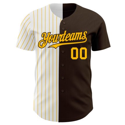 Personalized Brown and White-Gold Pinstripe Baseball Jersey for Fashion Forward Fans Personalized Brown White-Gold Pinstripe