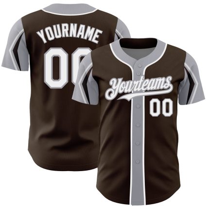 Personalized Baseball Jersey in Brown, White, Gray - 3 Colors & Arm Shapes Personalized Brown White-Gray 3 Colors Arm Shapes