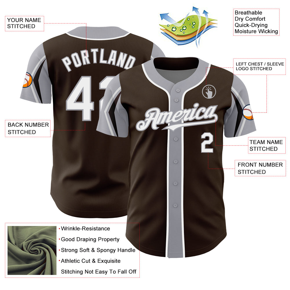 Personalized Baseball Jersey in Brown, White, Gray - 3 Colors & Arm Shapes Personalized Brown White-Gray 3 Colors Arm Shapes - Image 4