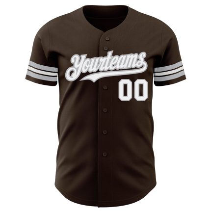 Custom Brown Gray White Baseball Jersey for Kids or Adults - Personalized Design Personalized Brown White-Gray Baseball Jersey