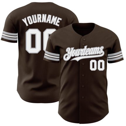 Custom Brown Gray White Baseball Jersey for Kids or Adults - Personalized Design Personalized Brown White-Gray Baseball Jersey