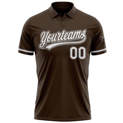 Custom Name and Number Personalized Performance Vapor Golf Polo Shirt - Brown White-Gray Design Personalized Brown White-Gray