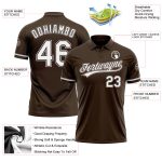 Custom Name and Number Personalized Performance Vapor Golf Polo Shirt - Brown White-Gray Design Personalized Brown White-Gray