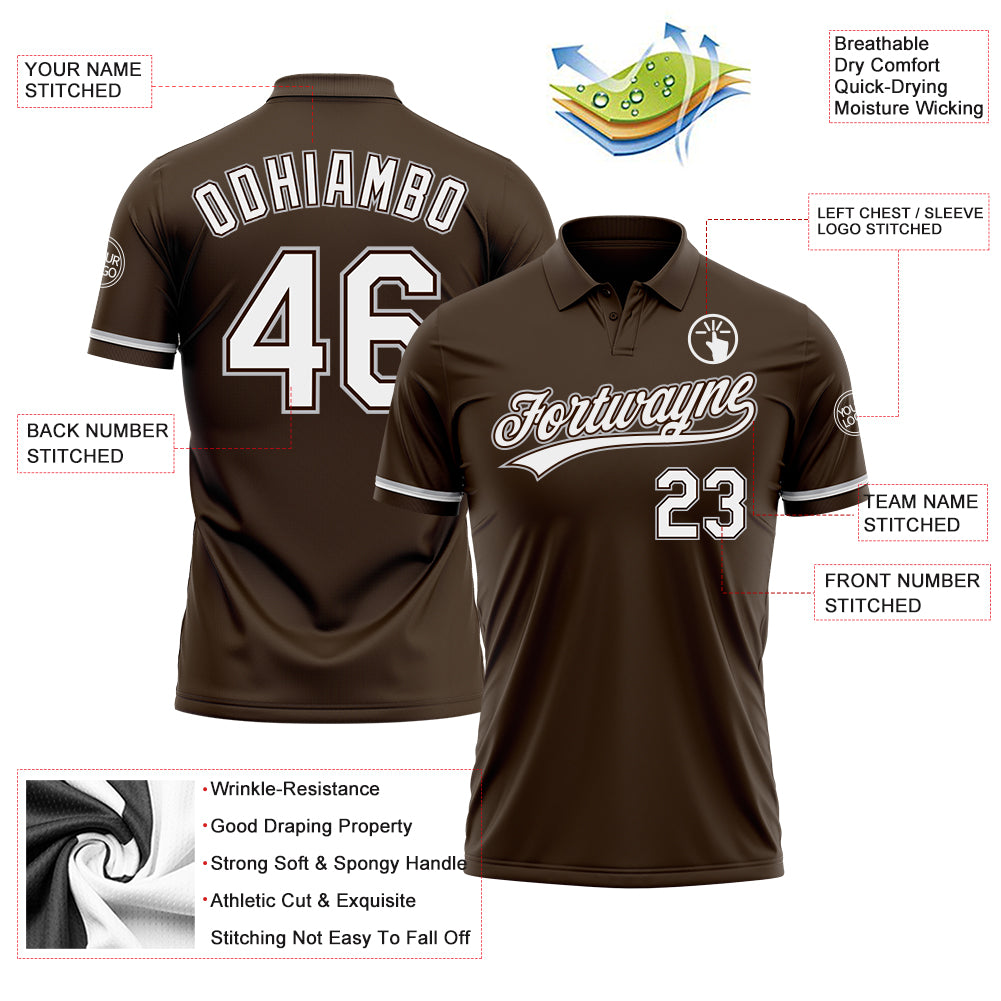 Personalized Brown White-Gray Performance Vapor Golf Polo Shirt Team Custom Name and Number Custom Name and Number Personalized Performance Vapor Golf Polo Shirt - Brown White-Gray Design Personalized Brown White-Gray - Image 3
