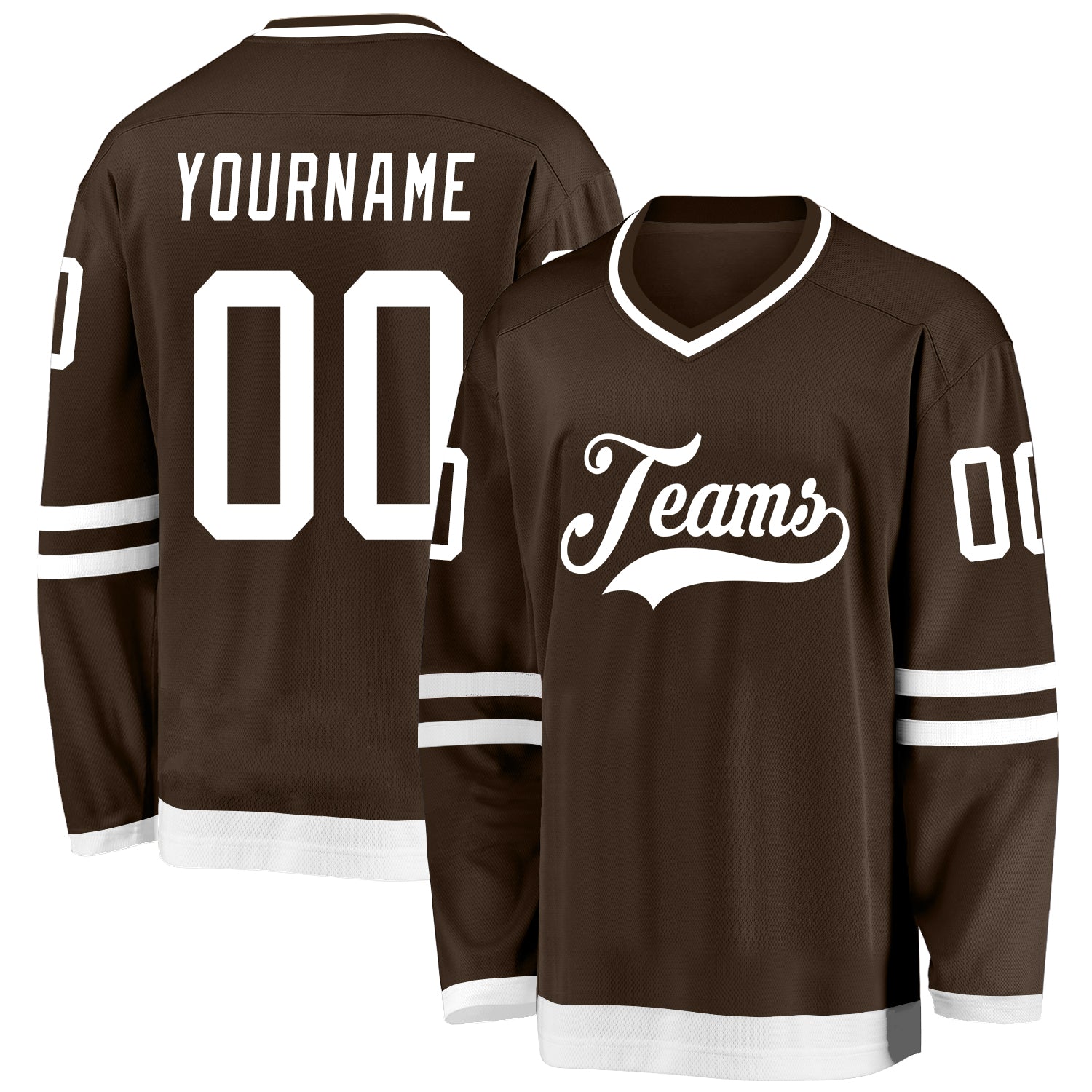Custom Name and Number Brown White Hockey Jersey - Personalized Team Apparel Personalized Brown White Hockey Jersey Team
