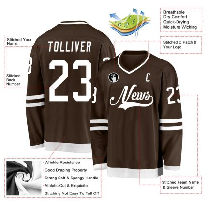Custom Name and Number Brown White Hockey Jersey - Personalized Team Apparel Personalized Brown White Hockey Jersey Team