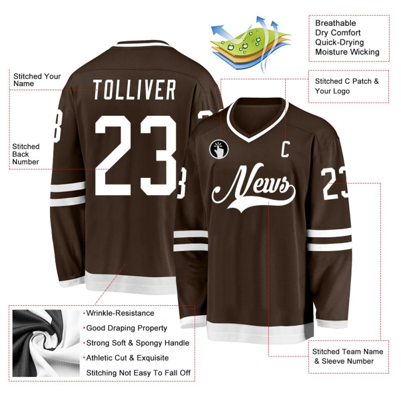 Custom Name and Number Brown White Hockey Jersey - Personalized Team Apparel Personalized Brown White Hockey Jersey Team