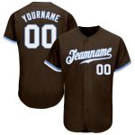 Custom Authentic Baseball Jersey, Personalized Team Name & Number, Brown White Light Blue Personalized Brown White-Light