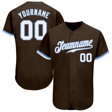 Custom Authentic Baseball Jersey, Personalized Team Name & Number, Brown White Light Blue Personalized Brown White-Light