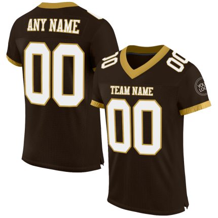 Custom Name Number Personalized Authentic Football Jersey Mesh Brown White Old Gold Personalized Brown White-Old Gold Mesh