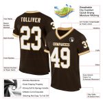 Custom Personalized Throwback Football Jersey with Name & Number - Brown, White, and Old Gold Mesh Personalized Brown White-Old