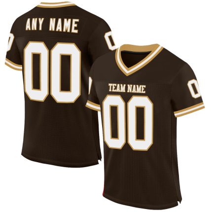 Personalized Throwback Football Jersey - Brown White Old Gold Mesh Design Personalized Brown White-Old Gold Mesh Throwback