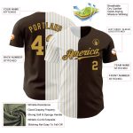 Customizable Brown White Gold Pinstripe Baseball Jersey with Name and Number - Authentic Split Fashion تصميم Personalized