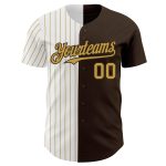Personalized Pinstripe Baseball Jersey - Brown White Old Gold Split Design Personalized Brown White-Old Gold Pinstripe Split