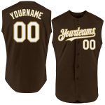 Personalized Sleeveless Baseball Jersey in Brown, White, and Old Gold Personalized Brown White-Old Gold Sleeveless Baseball