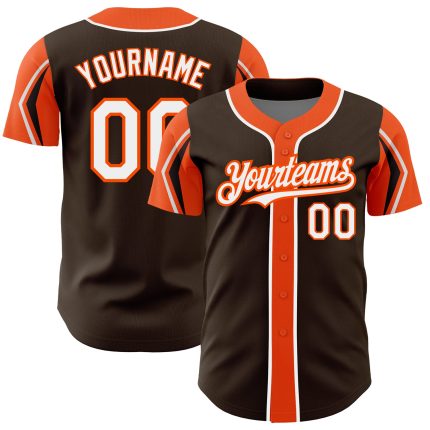 Custom Authentic Baseball Jersey with Personalized Name and Number - Brown White Orange Arm Shapes Design Personalized Brown