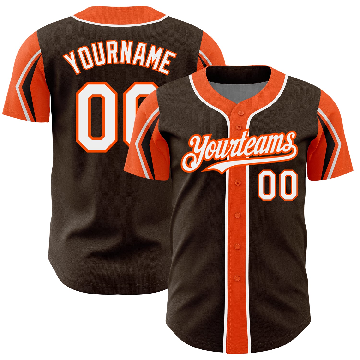 Custom Authentic Baseball Jersey with Personalized Name and Number - Brown White Orange Arm Shapes Design Personalized Brown